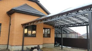 Большой арочный угловой навес из поликарбоната