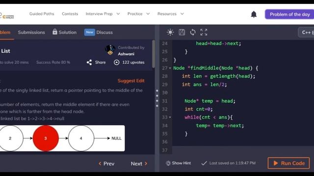 probem #2//Find the middle node in singly linked list. смотреть онлайн