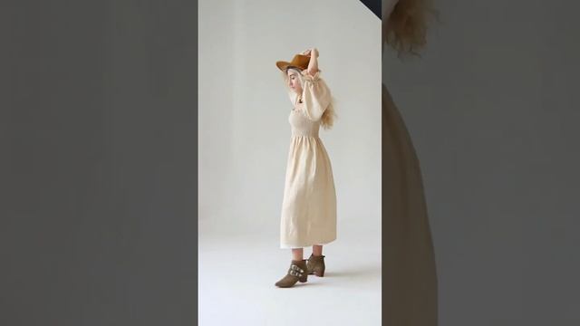 Платье из 100% варёного льна "Анжелика" в цвете топлёное молоко. #льняныеплатья смотреть онлайн