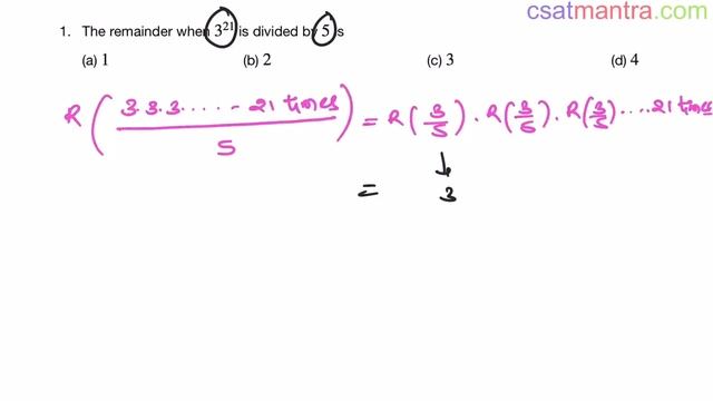 The remainder when 3^(21) is divided by 5 is | CSAT MANTRA смотреть онлайн