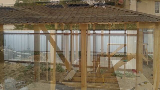 Деревянный навес 6х9 на 2 авто+хозблок. Фотослайды смотреть онлайн