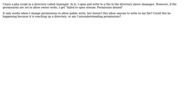 PHP script gives "failed to open stream: Permission denied" unless permissions allow public write смотреть онлайн