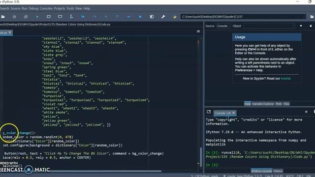 Darsh Garg / Project - 155 (Random Colors Using Dictionary) / WhiteHat Jr / Python Coding / Spyder смотреть онлайн