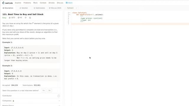 Leetcode #121 - Best Time to Buy and Sell Stock - Python 3 Solution Walkthrough смотреть онлайн