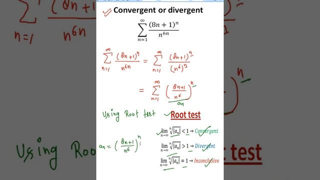 series (8n+1)^n/n^(6n),convergent or divergent, Root test смотреть онлайн