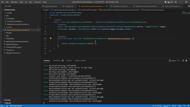 Basic Authentication in DOT NET Core Web API using VS Code | .NET CORE 6.0 Tutorial смотреть онлайн