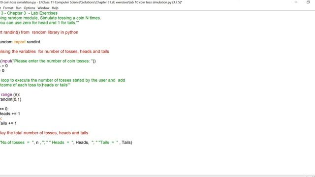 CBSE : Python : Coin Toss Simulation: Using random module, simulate tossing a coin N times. смотреть онлайн