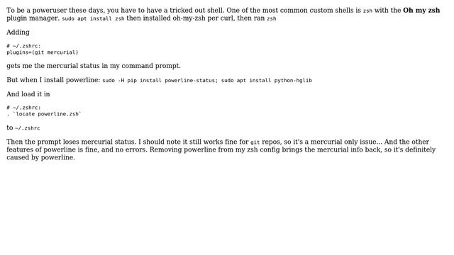 powerline-status makes zsh hg (mercurial) branch info disappear from the prompt, yet the git... смотреть онлайн