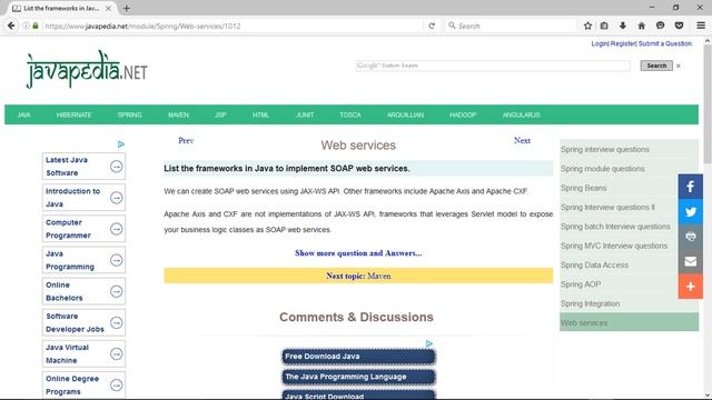 List the frameworks in Java to implement SOAP web services.
| javapedia.net смотреть онлайн
