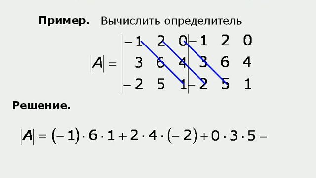 Вычисление определителя третьего порядка с помощью дополнительной матрицы. смотреть онлайн