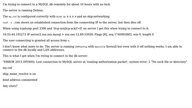 Unix & Linux: MySQL Remote connection not succeeding смотреть онлайн