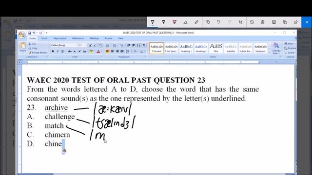 WAEC 2020 ENGLISH TEST OF ORAL PAST QUESTION 23 CONSONANT SOUND смотреть онлайн