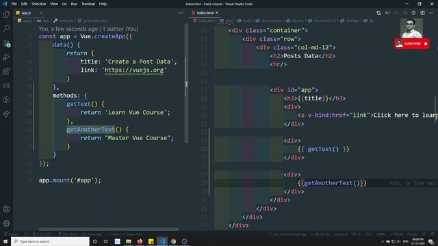 5. Implement Methods, use Data Properties inside methods, understand v-html directive in Vuejs. смотреть онлайн