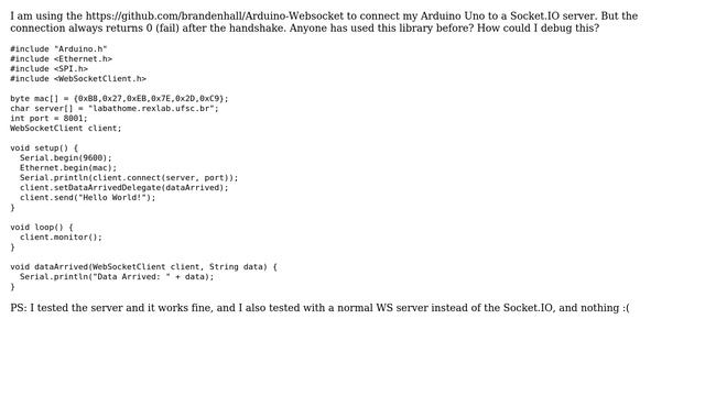 Arduino: Arduino connection websocket always fails смотреть онлайн