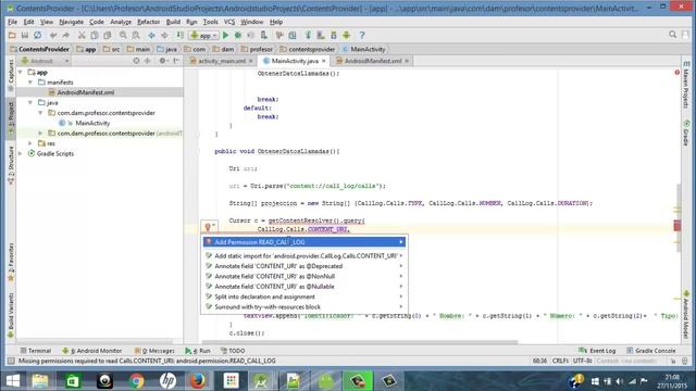 47. Contents Provider. Obtener llamadas parte 2 (Programación Android Studio tutorial español) смотреть онлайн