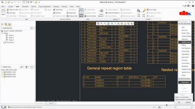 Creating assembly BOM table by generel and nested repeat region in Creo Parametric смотреть онлайн