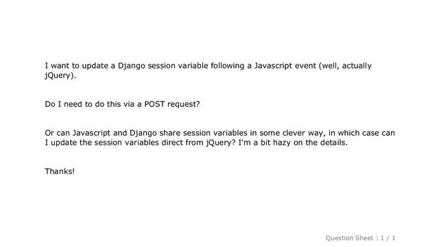 Django : Update Django session variable in javascript? смотреть онлайн
