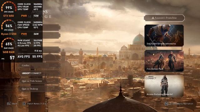 Assassin's Creed Mirage - GTX 1650 + Ryzen 3 1200 смотреть онлайн