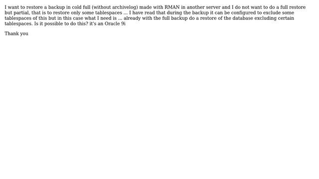 Restore Oracle Database excluding some tablespaces смотреть онлайн