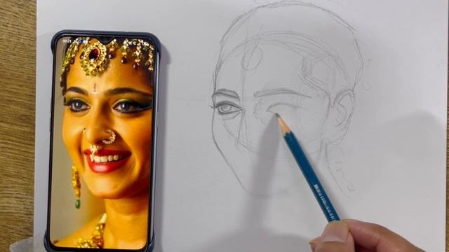 Super Lesson on outline drawing using Loomis method | For Beginners | Anushka Shetty Drawing смотреть онлайн