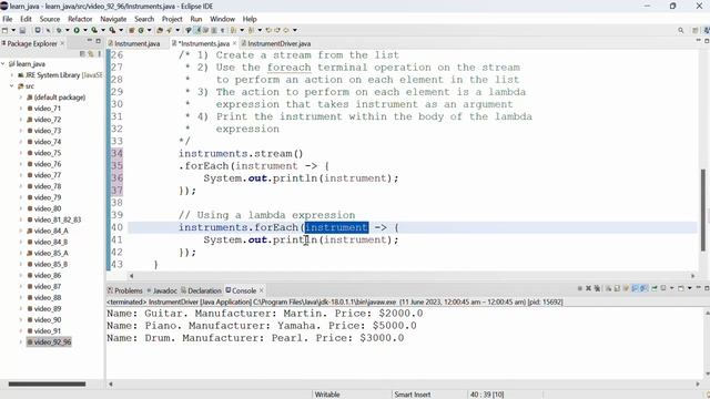 Java 94: Print the content of an ArrayList using a lambda expression смотреть онлайн