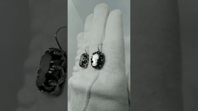 Сережки срібло СРСР, 875, зірка, камея, скло