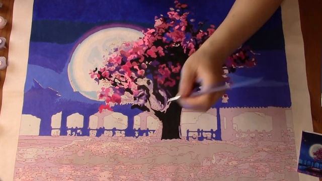 Paint By Numbers - Romantic Spring Night Under the Cherry Tree - time lapse смотреть онлайн