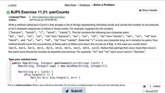 Java Practice It | Exercise 11.21: pairCounts | collections, sets and maps, hashmap, for, if else смотреть онлайн