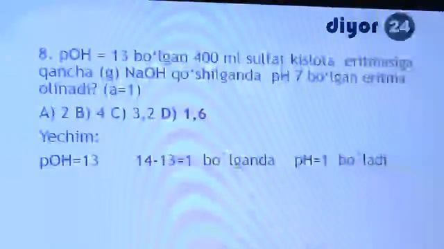 Kimyo 2-dars Mavzu:Elektrolitik Dissosiyalanish (testlar Bilan Ishlash)