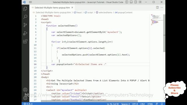Show POPUP Alert Box Selected Multiple List Items Javascript CSS HTML -5 смотреть онлайн