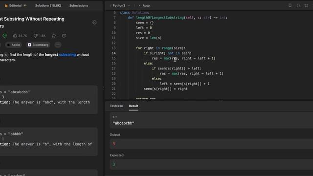 3. Longest Substring Without Repeating Characters (LeetCode, Python) смотреть онлайн