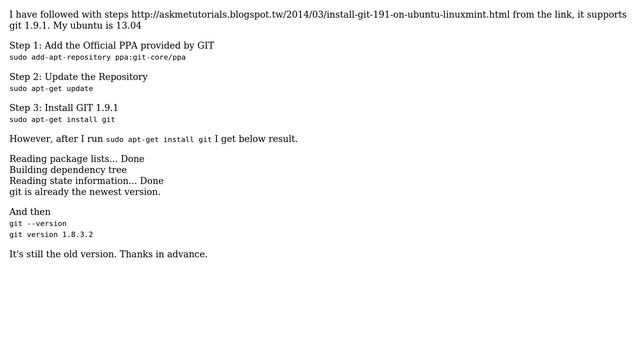 Why I can not upgrade to new git version in ubuntu 13.04? смотреть онлайн