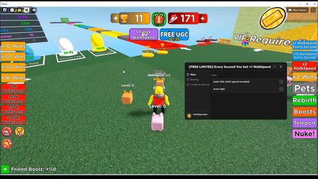 Roblox Every Second You Get +1 Walkspeed Script (Fast UGC, Auto Win) смотреть онлайн