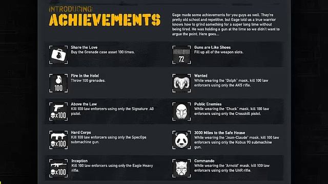 Payday 2: Gage Weapon Pack DLC ACHIEVEMENTS смотреть онлайн