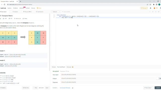 June 2/2022 LeetCode Challenge: Transpose Matrix смотреть онлайн