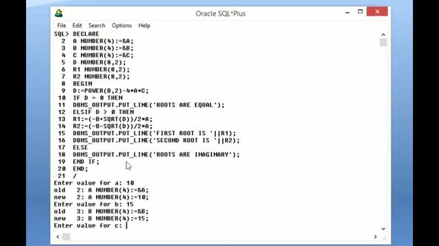 106.wap to find the root of quadratic equation in plsql program смотреть онлайн