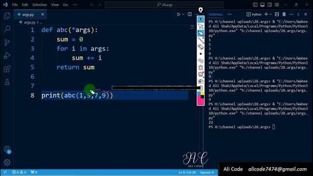 Args in Python | Tutorial 28 | Python in Urdu and Hindi | Python Tutorial | Ali Code смотреть онлайн