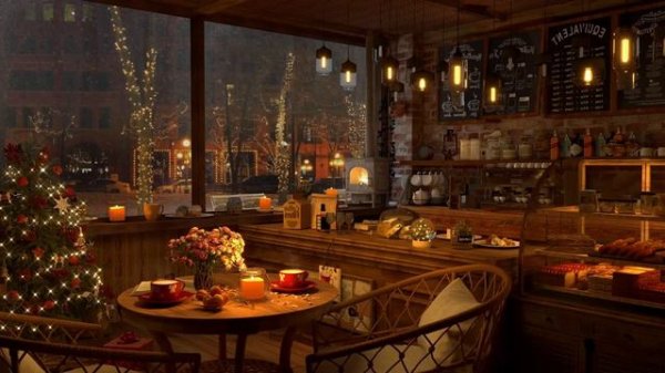Winter Vibes at Cozy Coffee Shop 4K -  Jazz Instrumental Music for Studying.