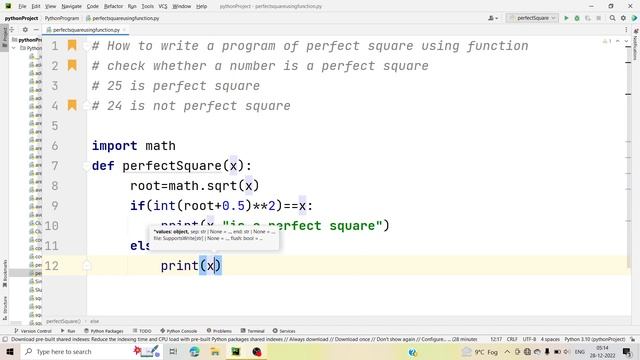 How to write a program of perfect square using function in python смотреть онлайн