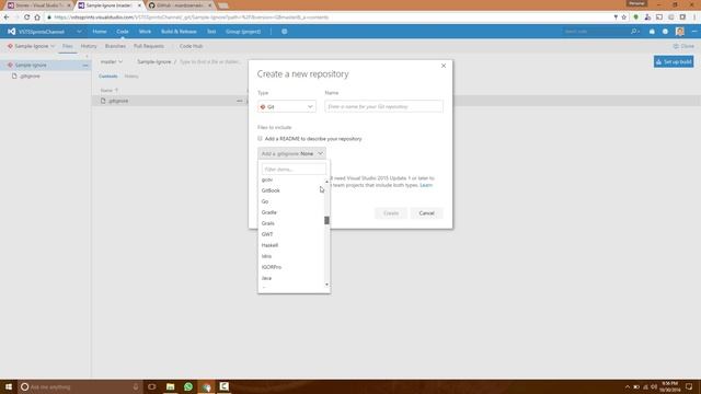 #vstssprints 106 - Adicionando gitignore durante a criação do repositório смотреть онлайн