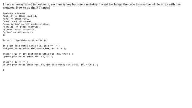 Wordpress: How to save an array with one metakey in postmeta? смотреть онлайн