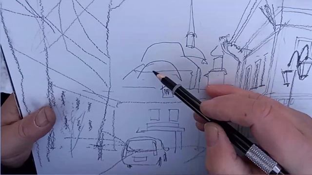 Городская зарисовка карандашом на пленэре 09.02.2024(1) (ускорено Х8) UrbanSketching Pencil