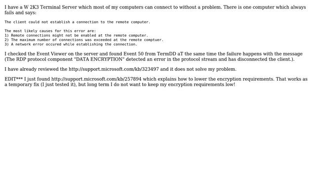 The RDP protocol component "DATA ENCRYPTION" detected an error in the protocol stream and has... смотреть онлайн