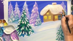Рисуем зиму. Зимний пейзаж. Новогодняя елка. Рисование для детей
