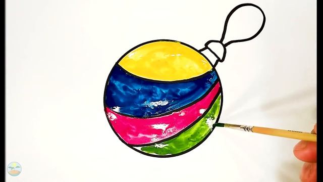 Как нарисовать новогоднюю игрушку / Учимся рисовать красками / Глиттер / Новогодний шар для малышей смотреть онлайн
