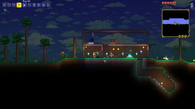 Terraria S1 E3 Exploring caves and finding heart crystals смотреть онлайн