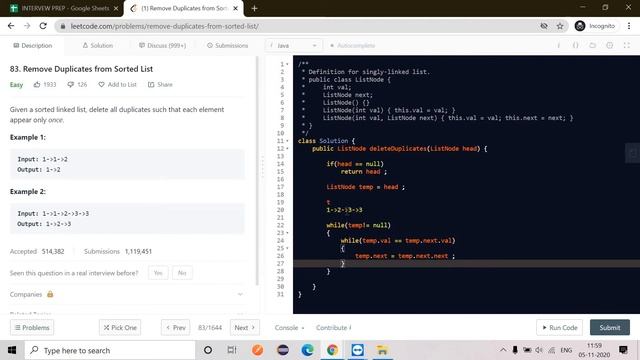 REMOVE DUPLICATES FROM SORTED LINKEDLIST смотреть онлайн