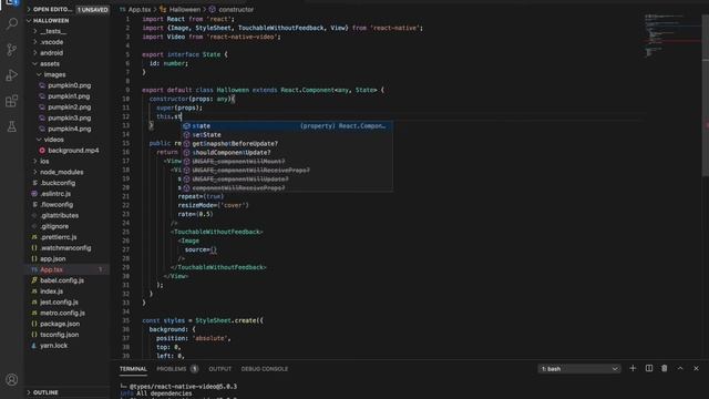 Halloween App | React Native Tutorial - TypeScript, background video, using states, images & sounds смотреть онлайн
