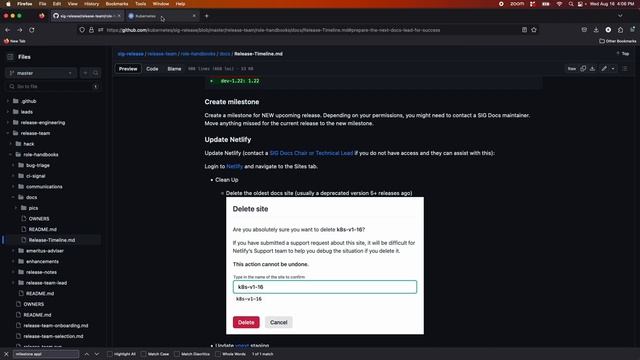 Kubernetes Release Team Docs - On Release Day, Delete Unsupported Docs Site in Netlify смотреть онлайн