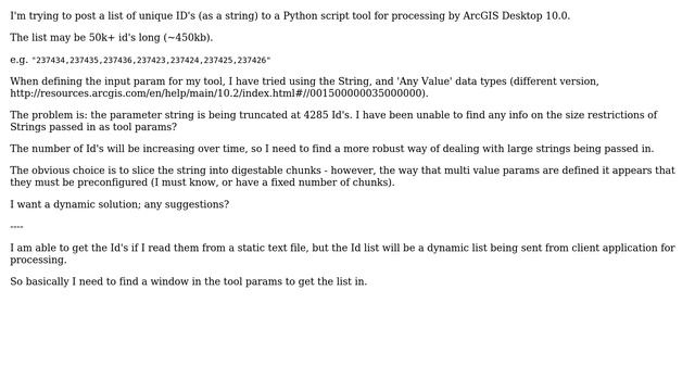 GIS: Is there String Size Restriction in ArcGIS Python Script Tool parameter? смотреть онлайн